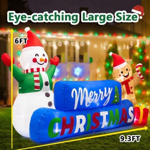 ⚡9FT Christmas Inflatable Merry Xmas Snowman LED Yard Outdoor Decoration - Picture 6 of 7